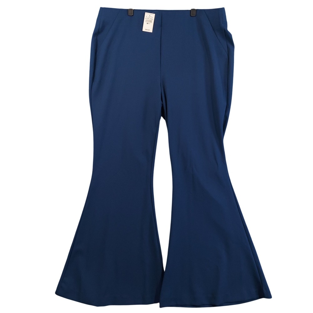 Ashley Stewart Wide Leg Pants Women 20 Estate Blu Flare Stretch Crepe 12536